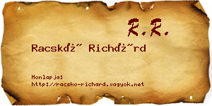 Racskó Richárd névjegykártya
